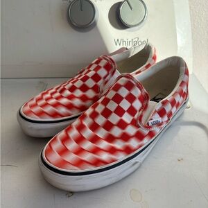 Vans Red and White Checkered Slip-On Sneakers